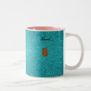 Personalisierter Namensbärntürkis-Glitter Zweifarbige Tasse