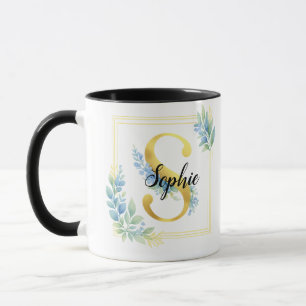 Personalisierter Namensbecher • Gold und florale I Tasse