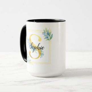 Personalisierter Namensbecher • Gold und florale I Tasse
