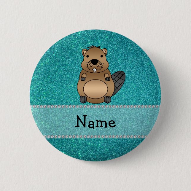 Personalisierter Namensbibertürkis-Glitter Button (Vorderseite)