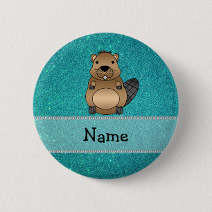 Personalisierter Namensbibertürkis-Glitter Button