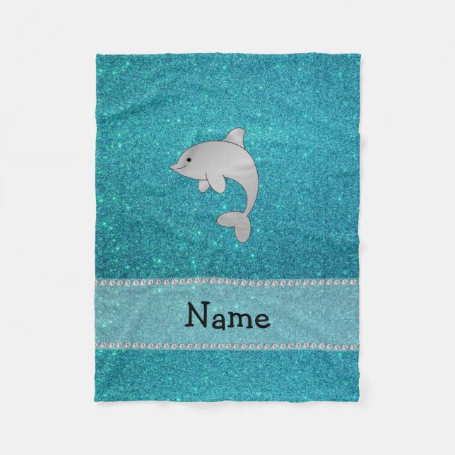 Personalisierter Namensdelphintürkis-Glitter Fleecedecke (Vorderseite)