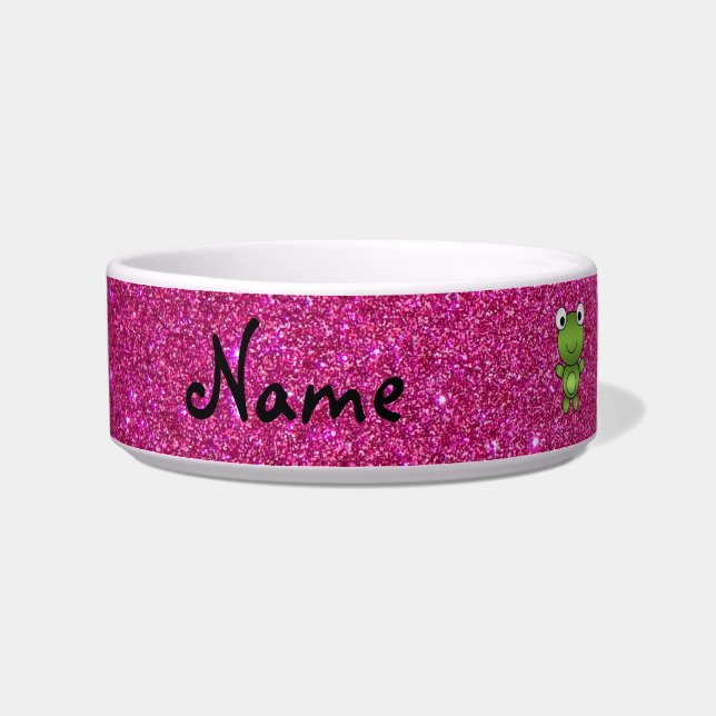 Personalisierter Namensfroschrosa-Glitter Napf (Links)