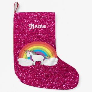 Personalisierter NamensGlitter des heißen Rosas Kleiner Weihnachtsstrumpf