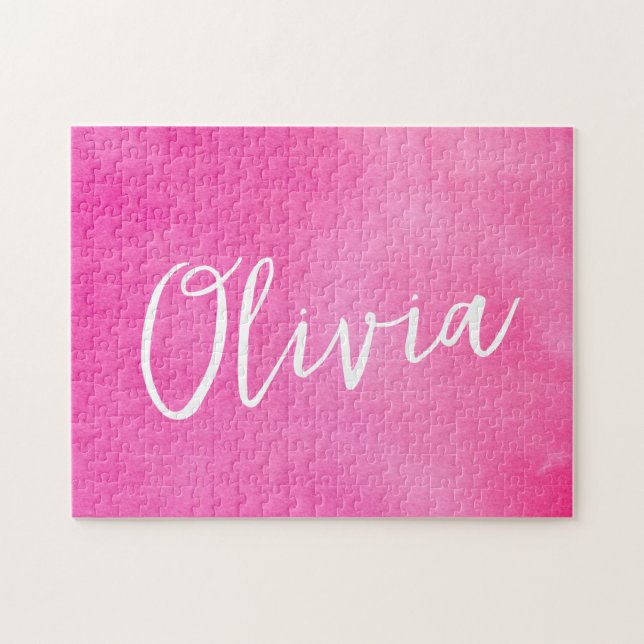 Personalisierter Namensgradient Ombre Rosa Puzzle (Horizontal)