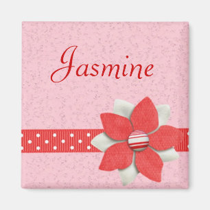 Personalisierter Namensmagnet - rotes Band und Magnet