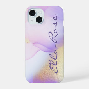Personalisierter Namensmonogramm Lila Wasserfarbe iPhone 15 Hülle