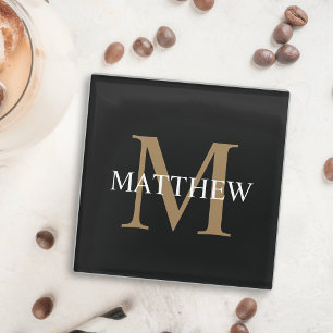 Personalisierter Namensmonogramm Schwarz Glasuntersetzer