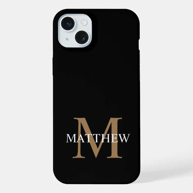 Personalisierter Namensmonogramm Schwarz iPhone Hülle (Rückseite)