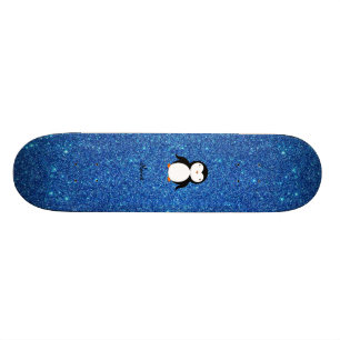 Personalisierter Namenspenguinblau-Glitter Skateboard