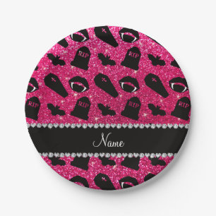 Personalisierter NamensRosenrosa-Glitter Vampire Pappteller