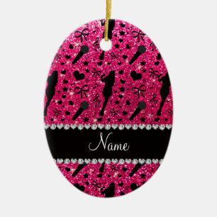 Personalisierter NamensRosenrosa-Glittersänger Keramik Ornament