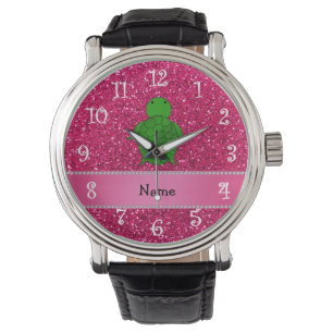 Personalisierter Namensseeschildkröte-Rosa-Glitte Armbanduhr