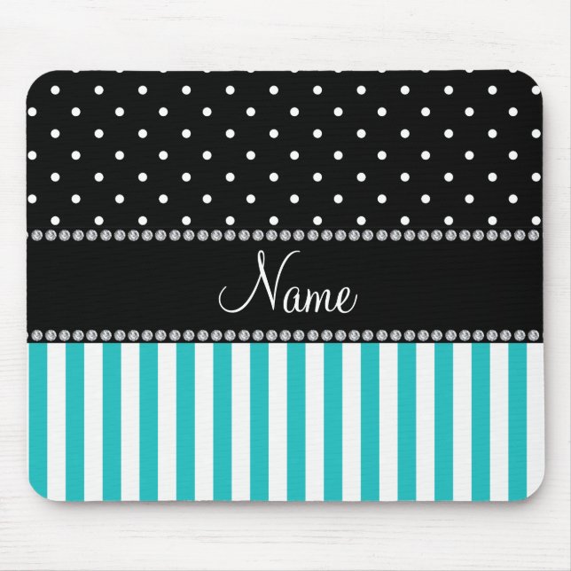 Personalisierter Namenstürkis stripes schwarze Mousepad (Vorne)