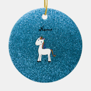 Personalisierter Namensunicornblau-Glitter Keramikornament