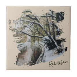 Personalisierter Natur-Aquarell-Winter-Wunderland Fliese