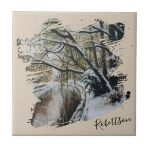 Personalisierter Natur-Aquarell-Winter-Wunderland Fliese