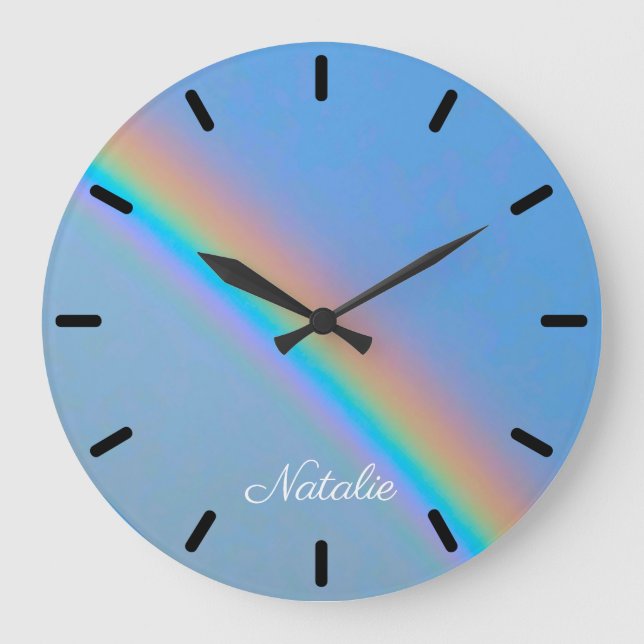 Personalisierter natürlicher Regenbogen Große Wanduhr (Vorderseite)