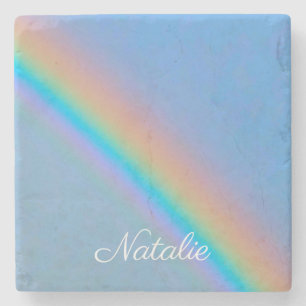 Personalisierter natürlicher Regenbogen Steinuntersetzer