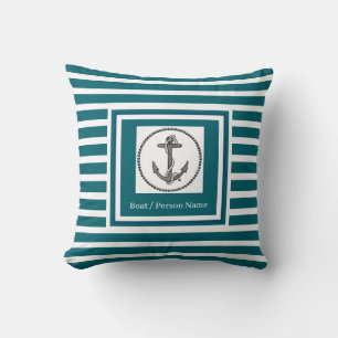Personalisierter Nautic Anchor Dk Aquamarin gestre Kissen