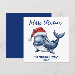 Personalisierter Nautikwal in der Weihnachtsmannmü Feiertagskarte