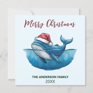 Personalisierter Nautikwal in der Weihnachtsmannmü Feiertagskarte