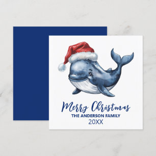 Personalisierter Nautikwal in der Weihnachtsmannmü Feiertagskarte
