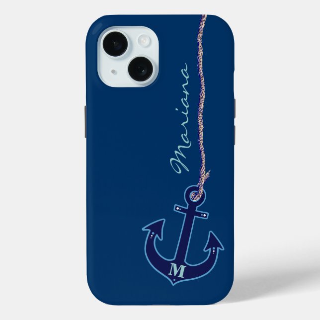 Personalisierter nautischer blauer Anker Case-Mate iPhone Hülle (Rückseite)