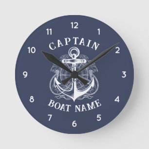 Personalisierter nautischer Kapitän Boot Name Anke Runde Wanduhr
