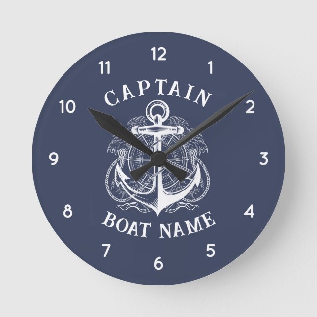 Personalisierter nautischer Kapitän Boot Name Anke Runde Wanduhr (Vorderseite)