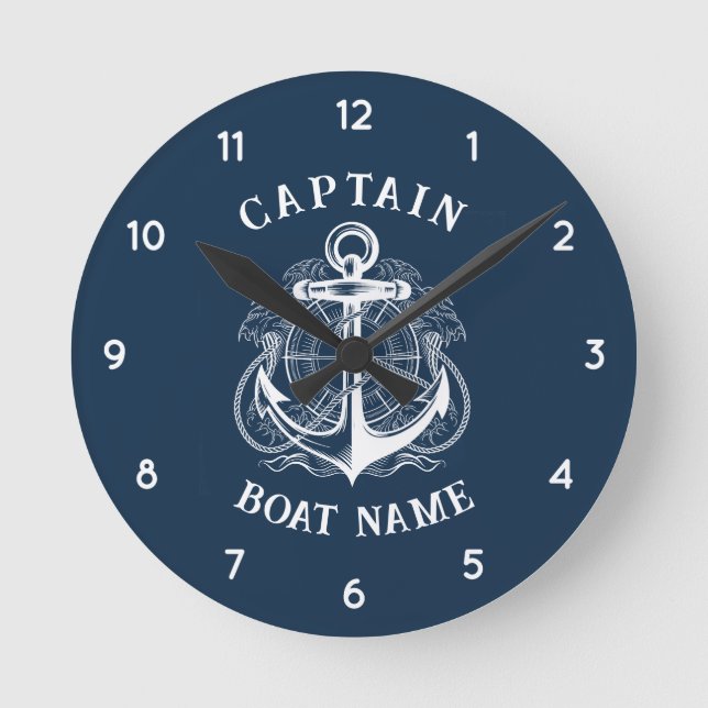 Personalisierter nautischer Kapitän Boot Name Anke Runde Wanduhr (Vorderseite)