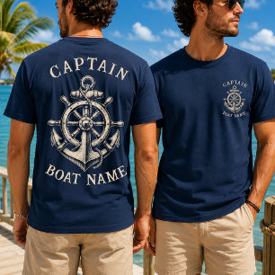 Personalisierter nautischer Kapitän Bootname Anker T-Shirt