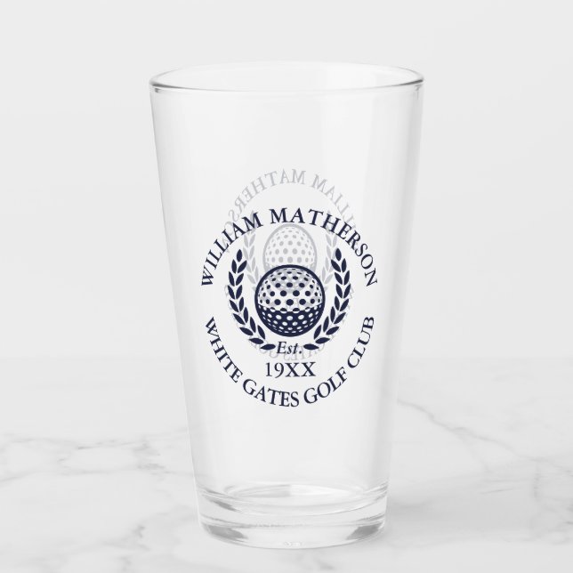 Personalisierter Navy Blau Golfclub-Name Glas (Vorderseite)