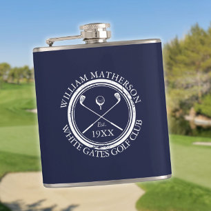 Personalisierter Navy-Blauer Golfclub-Name Flachmann