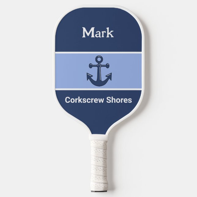 Personalisierter Navy Blue Anchor Mit Monogramm Pickleball Schläger (Vorderseite)