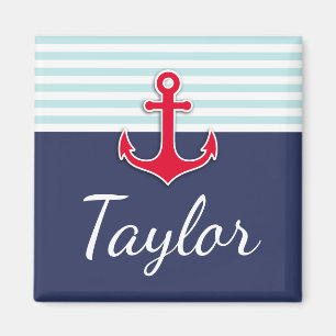 Personalisierter Navy Blue Nautic Design Text Magnet