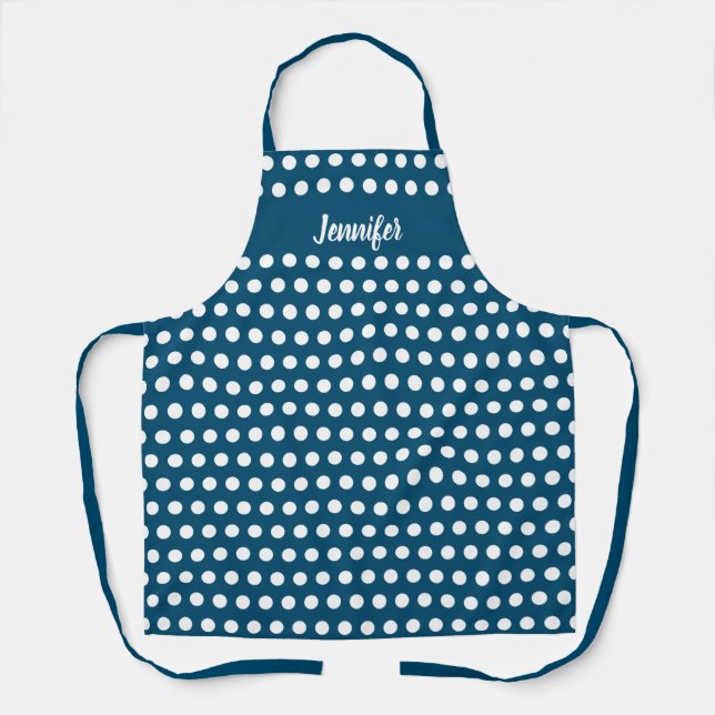 Personalisierter Navy Blue Polka Dot Baking Schürze (Vorderseite)