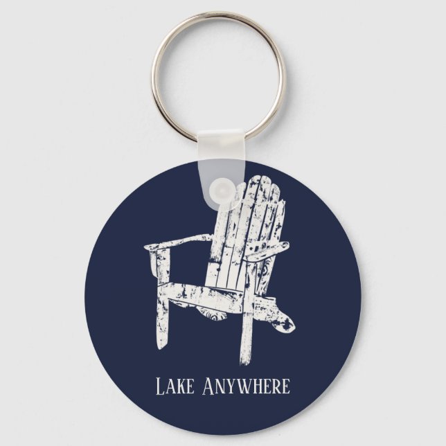 Personalisierter Navy Blue und White Adirondack-Vo Schlüsselanhänger (Vorderseite)