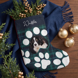 Personalisierter Navy-Buffalo-Karo-Foto-Hund Katze Kleiner Weihnachtsstrumpf