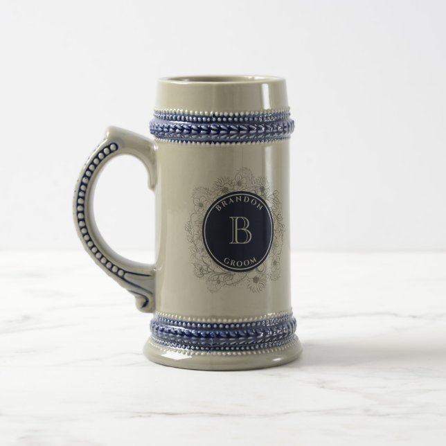 Personalisierter Navy-Monogramm-Geschenkstein für  Bierglas (Links)