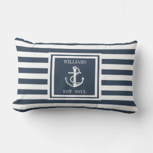 Personalisierter Navy Name Stripe Nautical Anker Kissen Für Draußen