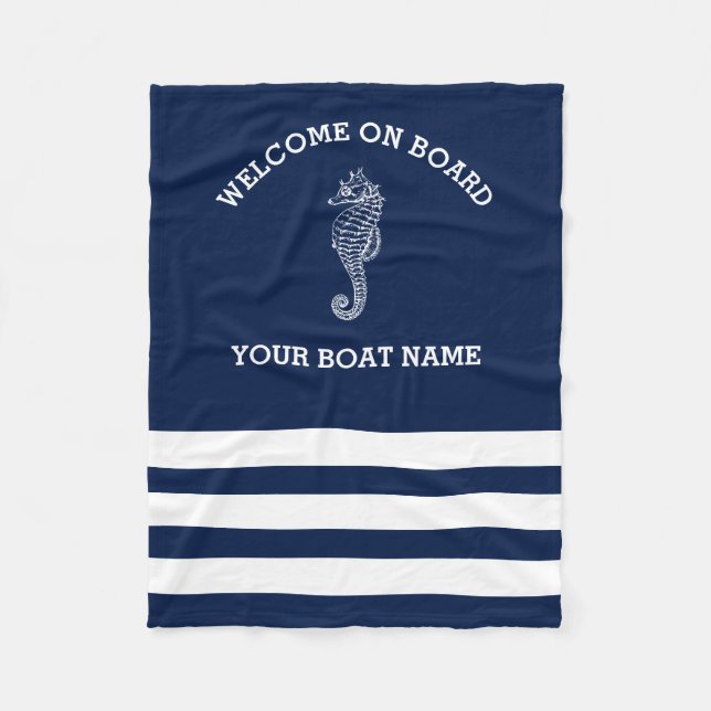Personalisierter Navy- und White Strip | Name des  Fleecedecke (Vorderseite)