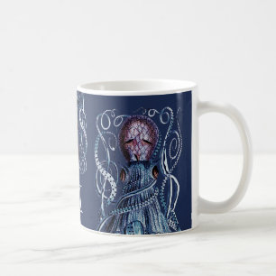 Personalisierter navyblauer nautischer Oktopus Kaffeetasse