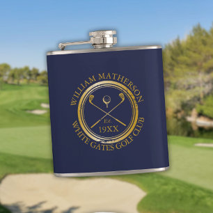 Personalisierter Navyblauer und Goldener Golfclub- Flachmann