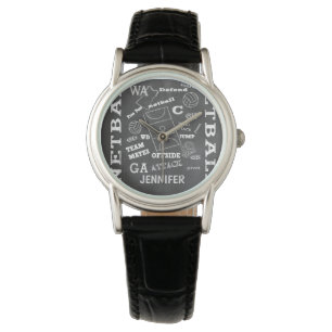 Personalisierter Netball-Chalkboard-Stil Armbanduhr