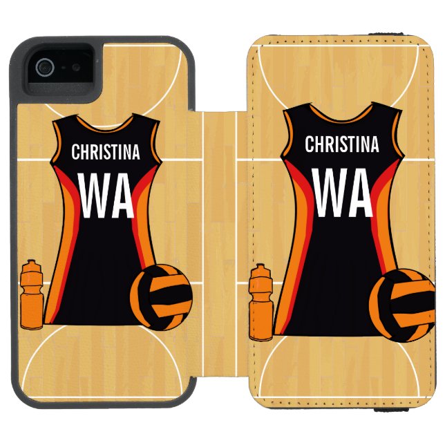 Personalisierter Netball Incipio iPhone Geldbeutel-Hülle (Folio Geöffnet)