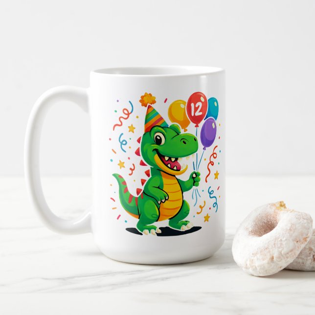 Personalisierter Niedliche Geburtstag Dino Kids Kaffeetasse (Mit Donut)