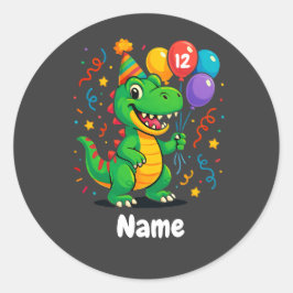 Personalisierter Niedliche Geburtstag Dino Kids Runder Aufkleber