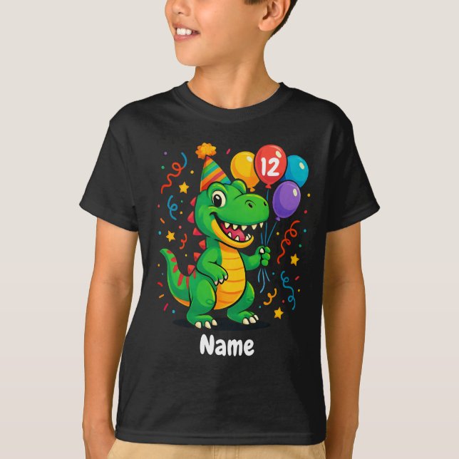 Personalisierter Niedliche Geburtstag Dino Kids T-Shirt (Vorderseite)