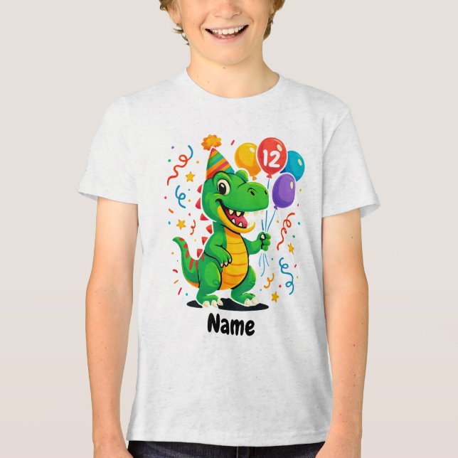 Personalisierter Niedliche Geburtstag Dino Kids Tri-Blend Shirt (Vorderseite)
